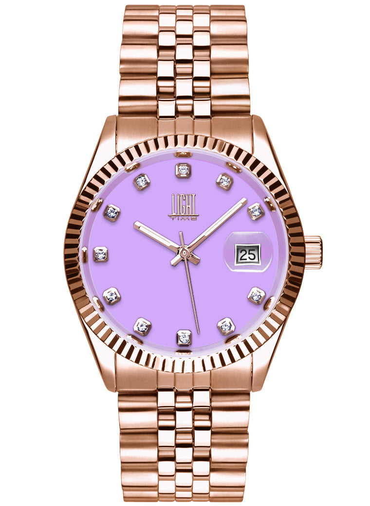 Orologio Light Time Timeless Colors L225R-C-LI - donna quarzo rose gold cassa bracciale acciaio quadrante lilla datario 36mm 5ATM - Frontale