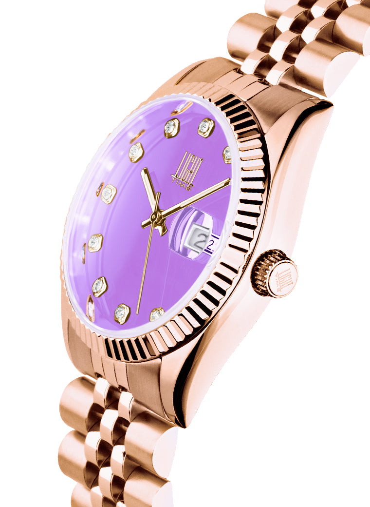 Orologio Light Time Timeless Colors L225R-C-LI - donna quarzo rose gold cassa bracciale acciaio quadrante lilla datario 36mm 5ATM - Laterale