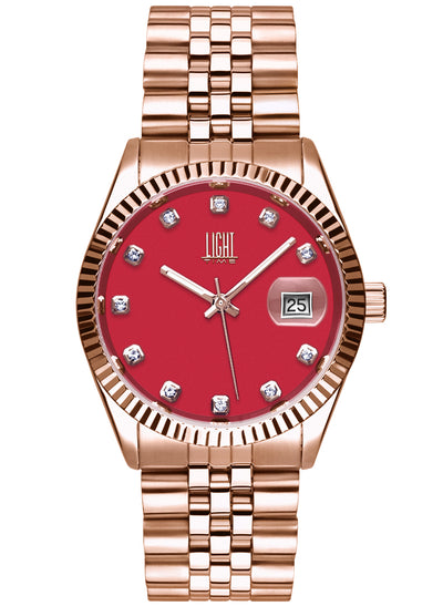 Orologio Light Time Timeless Colors L225R-C-RS - donna quarzo rose gold cassa bracciale acciaio quadrante rosso datario 36mm 5ATM - Frontale