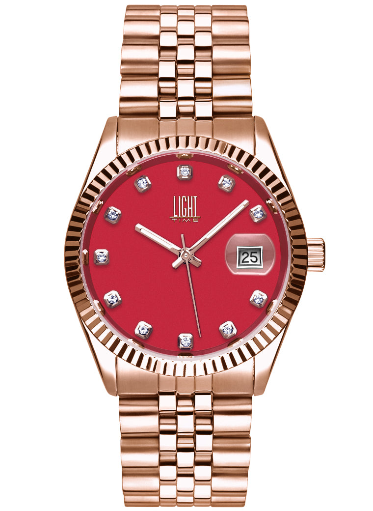 Orologio Light Time Timeless Colors L225R-C-RS - donna quarzo rose gold cassa bracciale acciaio quadrante rosso datario 36mm 5ATM - Frontale