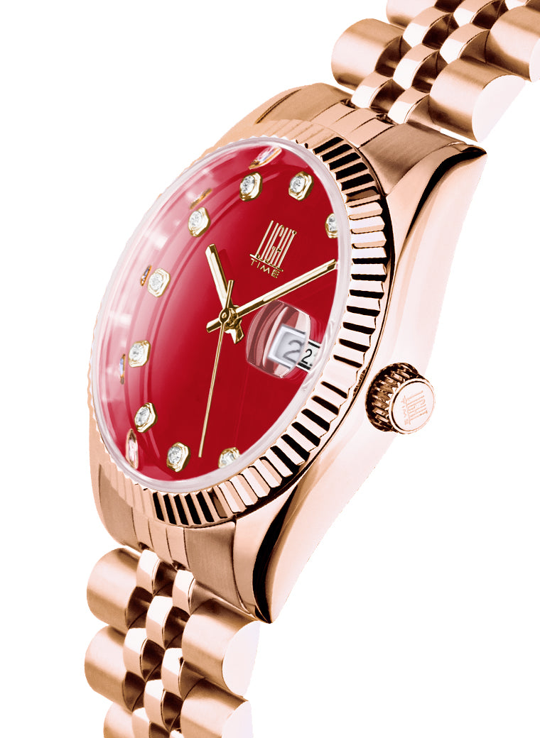 Orologio Light Time Timeless Colors L225R-C-RS - donna quarzo rose gold cassa bracciale acciaio quadrante rosso datario 36mm 5ATM - Laterale