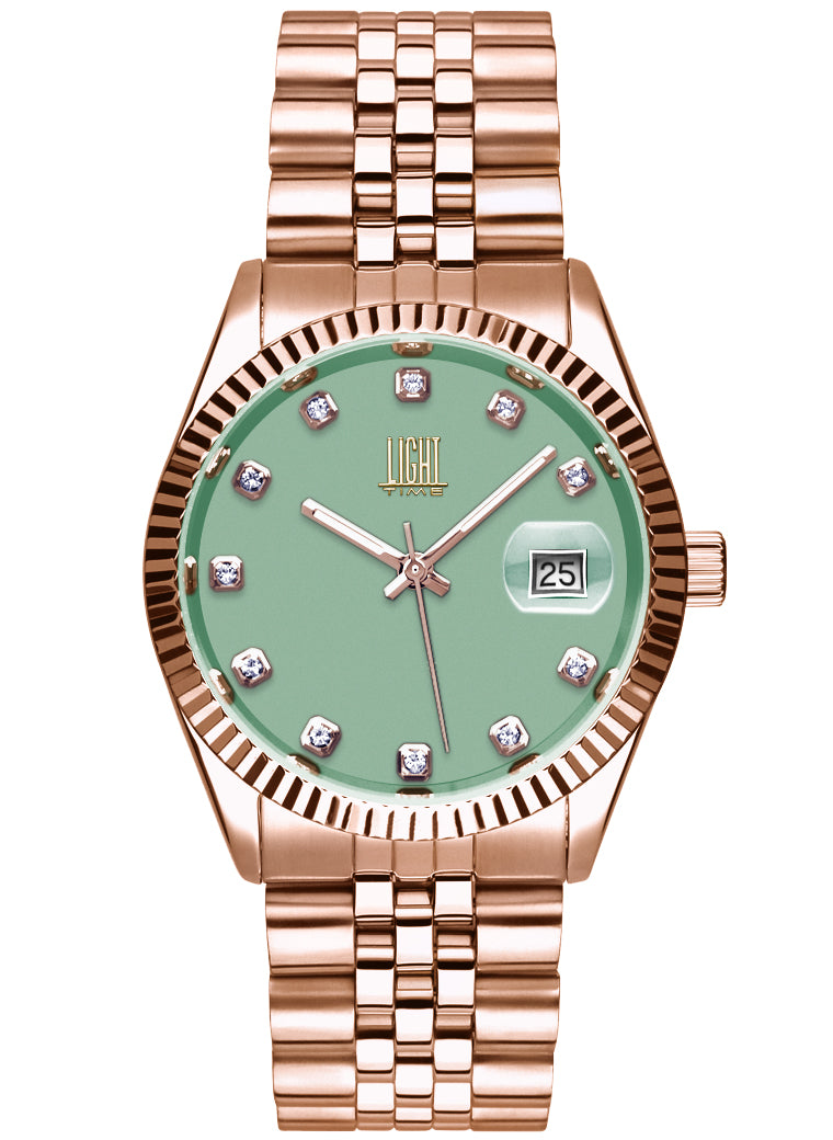 Orologio Light Time Timeless Colors L225R-C-TIF - donna quarzo rose gold cassa bracciale acciaio quadrante verde datario 36mm 5ATM - Frontale