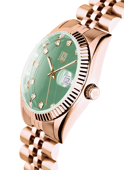 Orologio Light Time Timeless Colors L225R-C-TIF - donna quarzo rose gold cassa bracciale acciaio quadrante verde datario 36mm 5ATM - Laterale