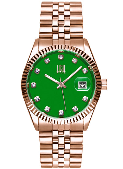 Orologio Light Time Timeless Colors L225R-C-VE - donna quarzo rose gold cassa bracciale acciaio quadrante verde datario 36mm 5ATM - Frontale