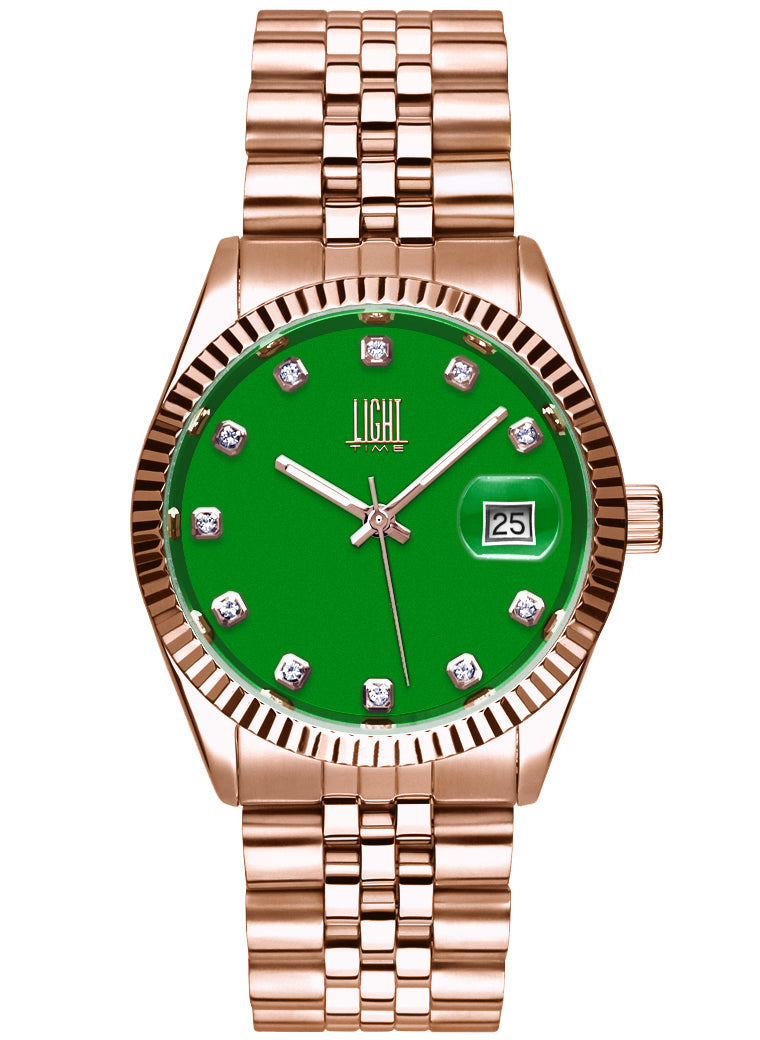 Orologio Light Time Timeless Colors L225R-C-VE - donna quarzo rose gold cassa bracciale acciaio quadrante verde datario 36mm 5ATM - Frontale
