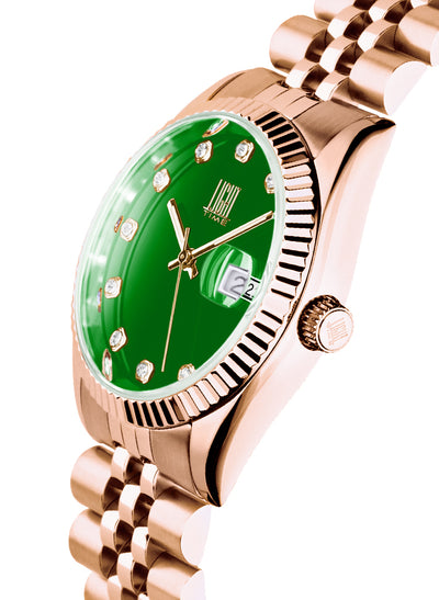 Orologio Light Time Timeless Colors L225R-C-VE - donna quarzo rose gold cassa bracciale acciaio quadrante verde datario 36mm 5ATM - Laterale