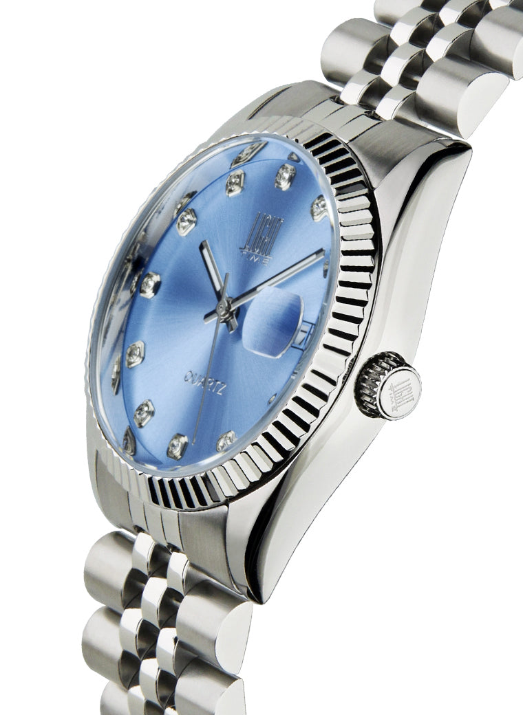 Orologio Light Time Timeless Colors L225S-AZ - donna quarzo cassa bracciale acciaio quadrante azzurro con strass datario 36mm 5ATM - Dettaglio