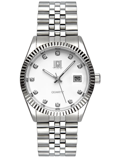 Orologio Light Time Timeless Colors L225S-BI - donna quarzo cassa bracciale acciaio quadrante bianco con strass datario 36mm 5ATM - Frontale