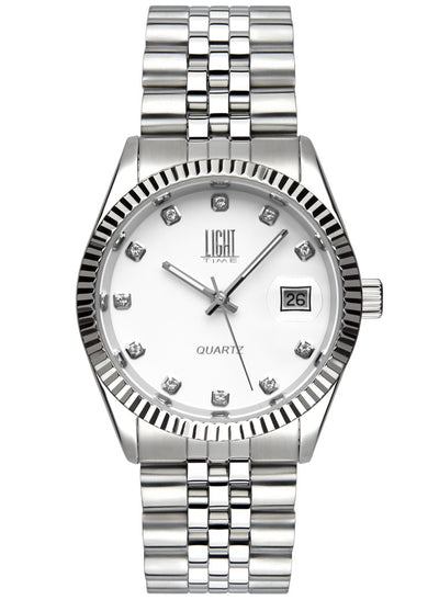 Orologio Light Time Timeless Colors L225S-BI - donna quarzo cassa bracciale acciaio quadrante bianco con strass datario 36mm 5ATM - Laterale