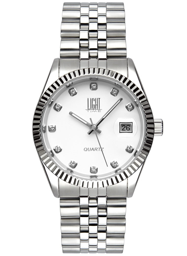 Orologio Light Time Timeless Colors L225S-BI - donna quarzo cassa bracciale acciaio quadrante bianco con strass datario 36mm 5ATM - Laterale