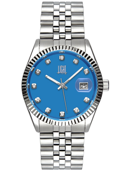 Orologio Light Time Timeless Colors L225S-C-AZ - donna quarzo cassa bracciale acciaio quadrante azzurro datario 36mm 5ATM - Frontale