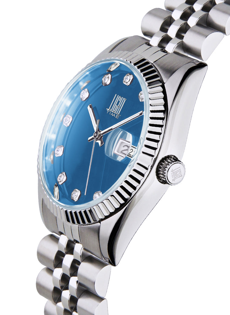 Orologio Light Time Timeless Colors L225S-C-AZ - donna quarzo cassa bracciale acciaio quadrante azzurro datario 36mm 5ATM - Laterale