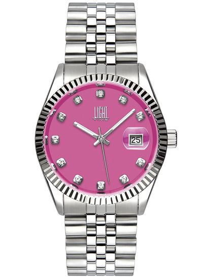 Orologio Light Time Timeless Colors L225S-C-FU - donna quarzo cassa bracciale acciaio quadrante fucsia datario 36mm 5ATM - Frontale