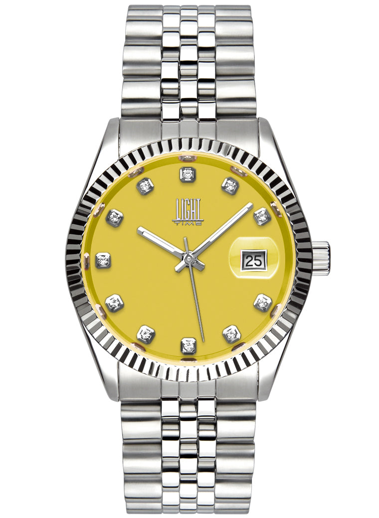 Orologio Light Time Timeless Colors L225S-C-GI - donna quarzo cassa bracciale acciaio quadrante giallo datario 36mm 5ATM - Frontale