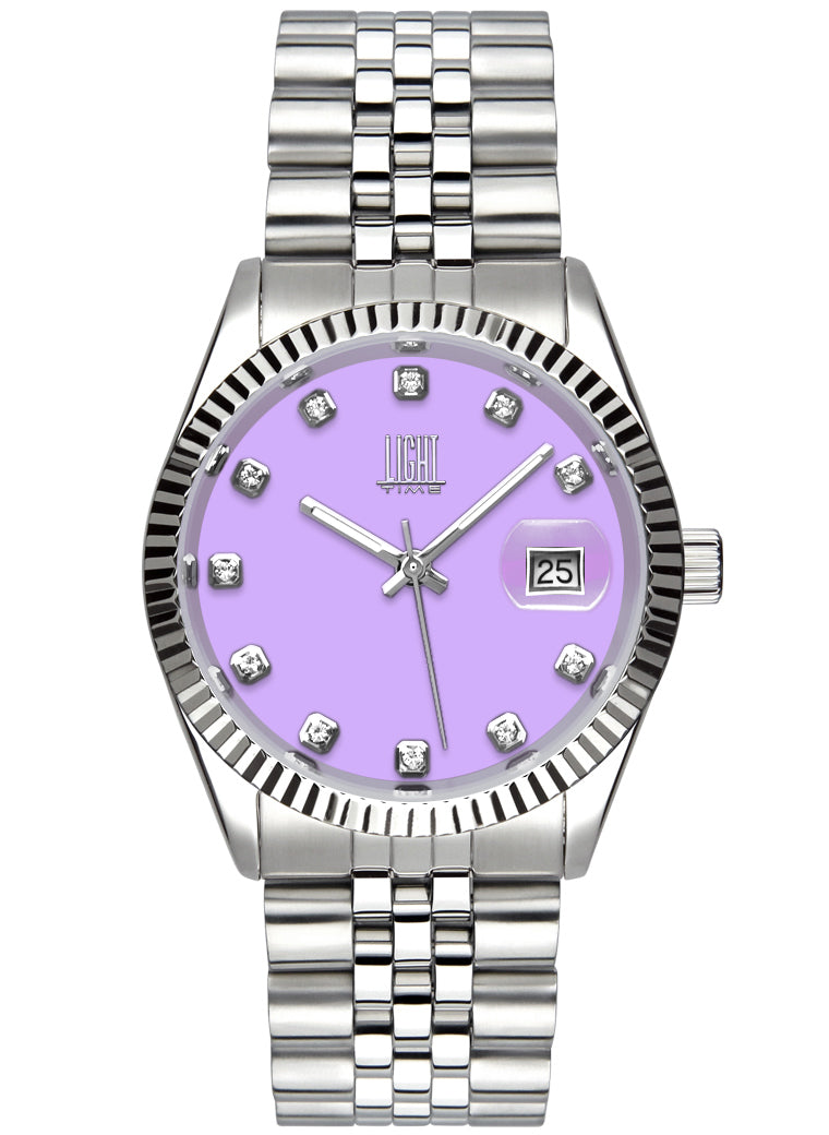 Orologio Light Time Timeless Colors L225S-C-LI - donna quarzo cassa bracciale acciaio quadrante lilla datario 36mm 5ATM - Frontale