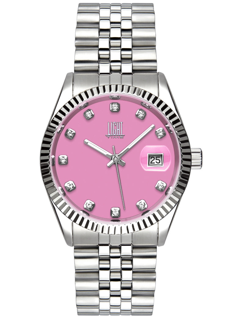 Orologio Light Time Timeless Colors L225S-C-RO - donna quarzo cassa bracciale acciaio quadrante rosa datario 36mm 5ATM - Frontale