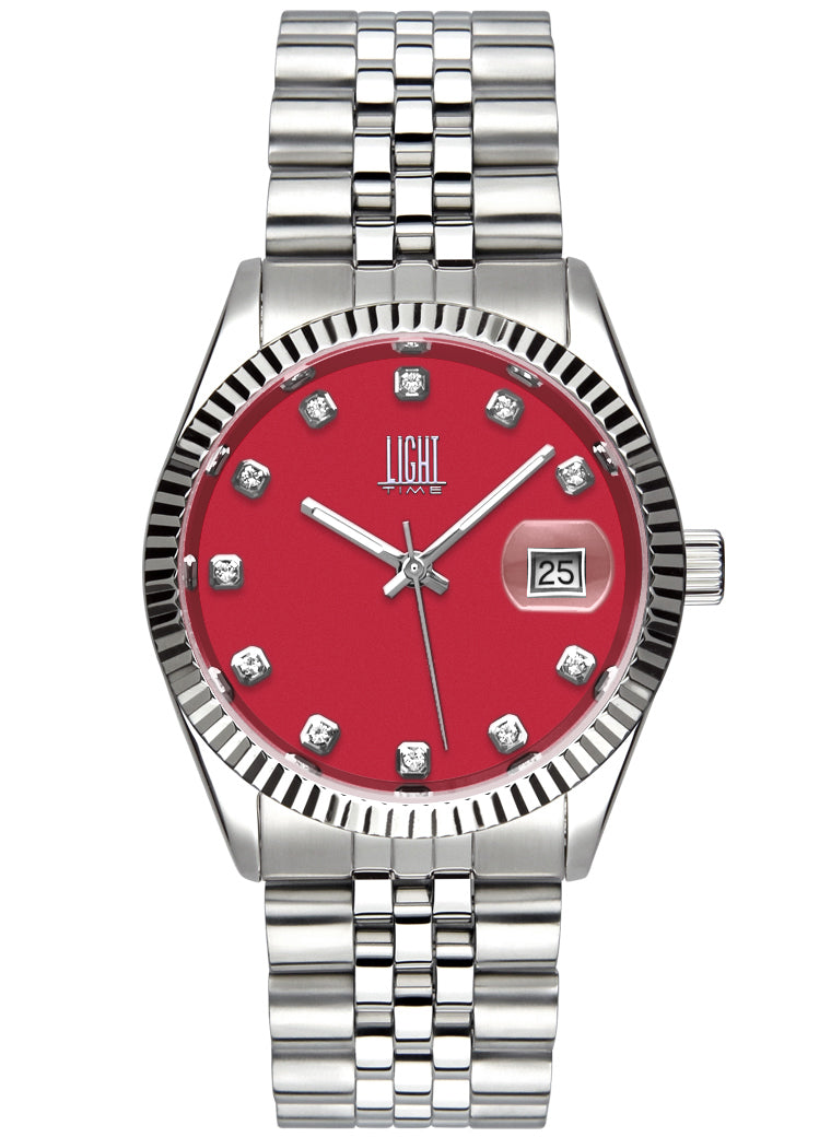 Orologio Light Time Timeless Colors L225S-C-RS - donna quarzo cassa bracciale acciaio quadrante rosso datario 36mm 5ATM - Frontale