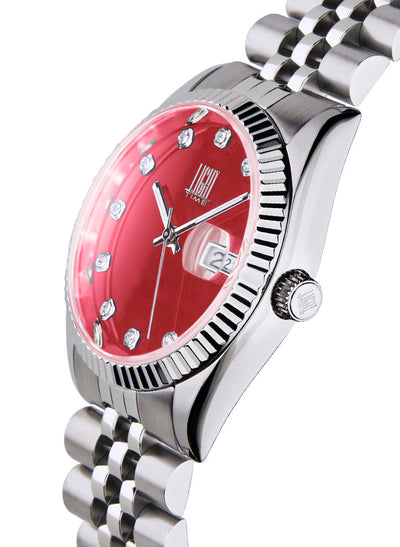 Orologio Light Time Timeless Colors L225S-C-RS - donna quarzo cassa bracciale acciaio quadrante rosso datario 36mm 5ATM - Laterale