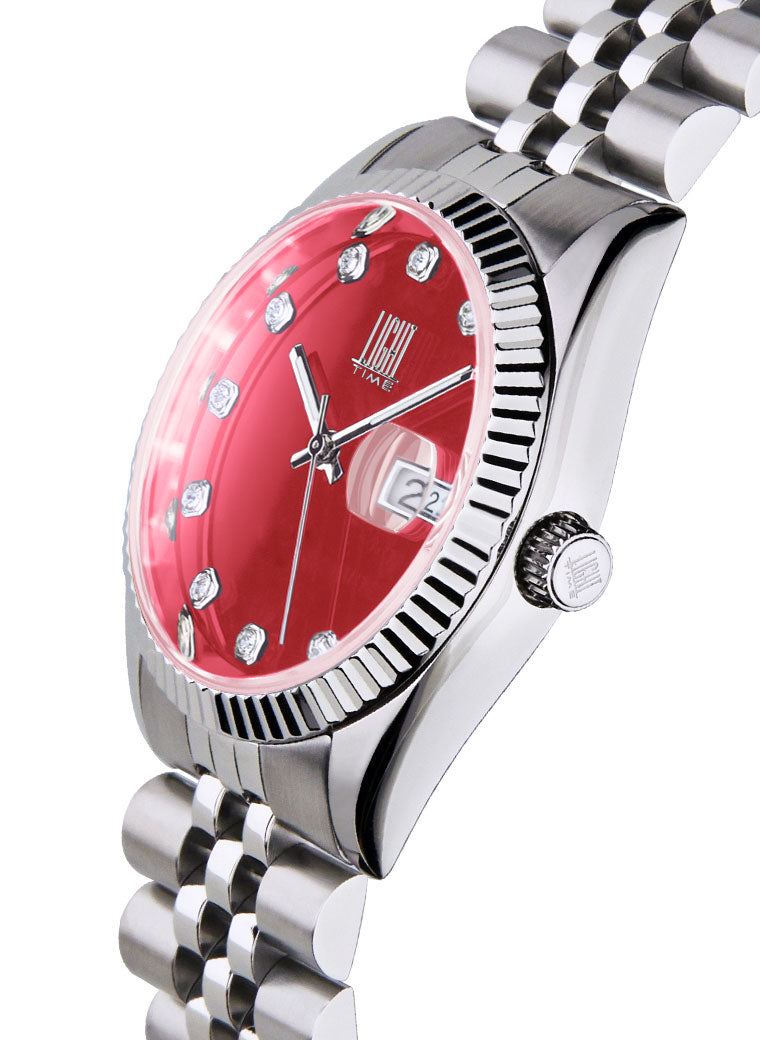 Orologio Light Time Timeless Colors L225S-C-RS - donna quarzo cassa bracciale acciaio quadrante rosso datario 36mm 5ATM - Laterale