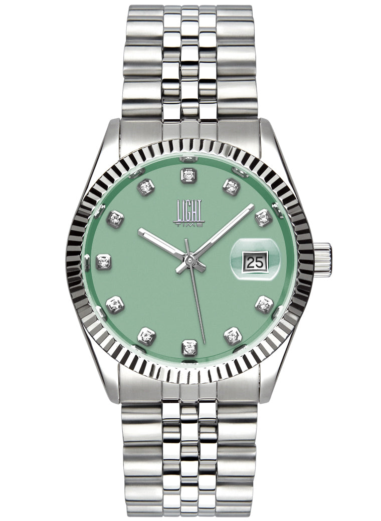 Orologio Light Time Timeless Colors L225S-C-TIF - donna quarzo cassa bracciale acciaio quadrante verde datario 36mm 5ATM - Frontale