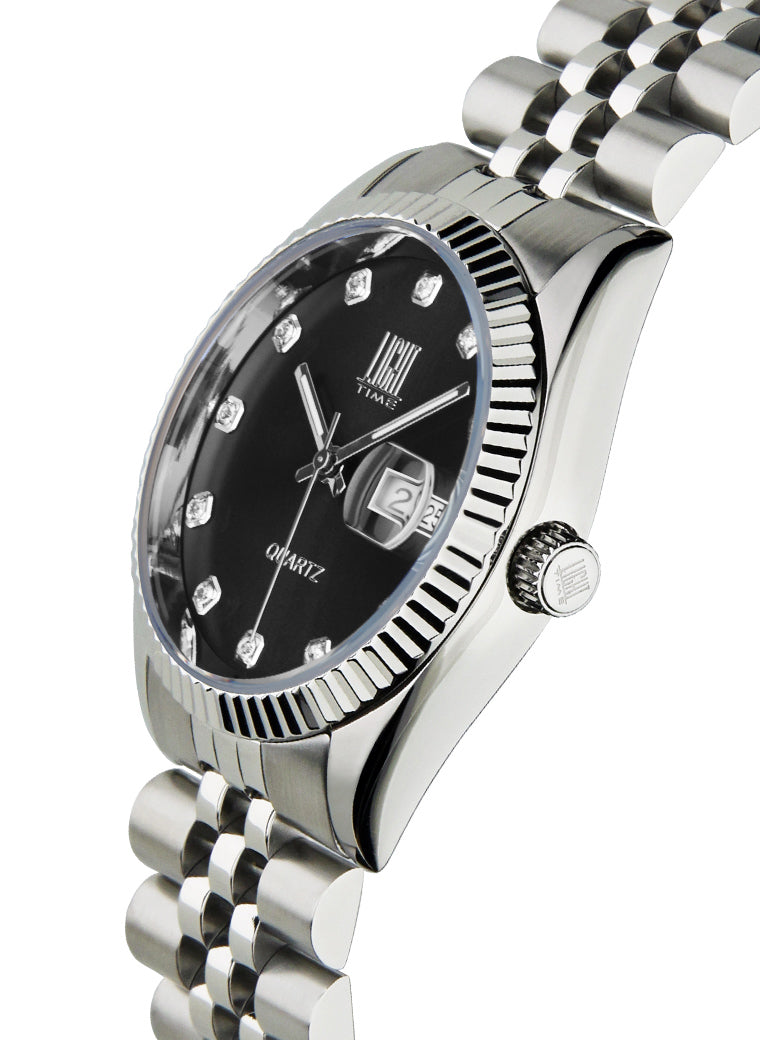 Orologio Light Time Timeless Colors L225S-NE - donna quarzo cassa bracciale acciaio quadrante nero con strass datario 36mm 5ATM - Dettaglio
