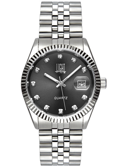 Orologio Light Time Timeless Colors L225S-NE - donna quarzo cassa bracciale acciaio quadrante nero con strass datario 36mm 5ATM - Frontale