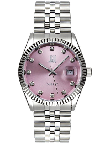 Orologio Light Time Timeless Colors L225S-RO - donna quarzo cassa bracciale acciaio quadrante rosa con strass datario 36mm 5ATM - Frontale