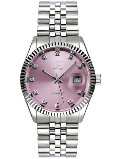 Orologio Light Time Timeless Colors L225S-RO - donna quarzo cassa bracciale acciaio quadrante rosa con strass datario 36mm 5ATM - Frontale 2