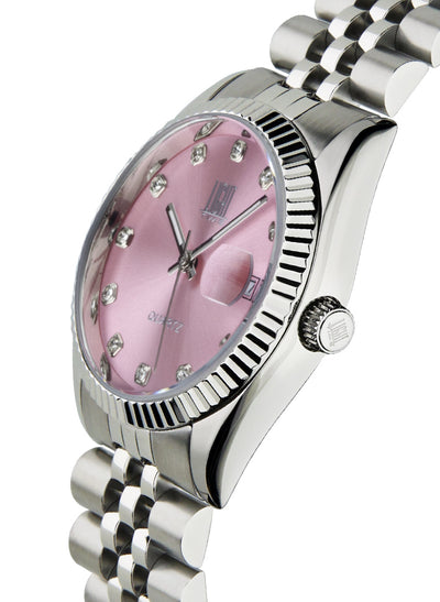 Orologio Light Time Timeless Colors L225S-RO - donna quarzo cassa bracciale acciaio quadrante rosa con strass datario 36mm 5ATM - Laterale