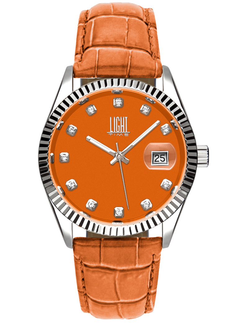 Orologio Light Time Timeless Colors L225SP-AR - donna quarzo cassa acciaio cinturino pelle quadrante arancio datario 36mm 5ATM - Frontale