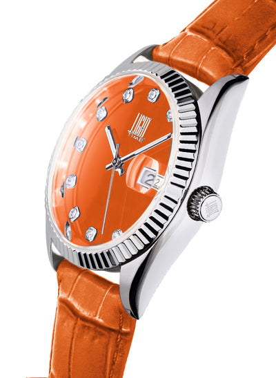 Orologio Light Time Timeless Colors L225SP-AR - donna quarzo cassa acciaio cinturino pelle quadrante arancio datario 36mm 5ATM - Laterale