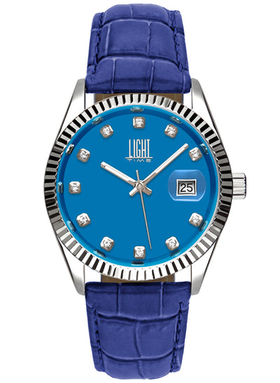 Orologio Light Time Timeless Colors L225SP-AZ - donna quarzo cassa acciaio cinturino pelle quadrante azzurro datario 36mm 5ATM - Frontale