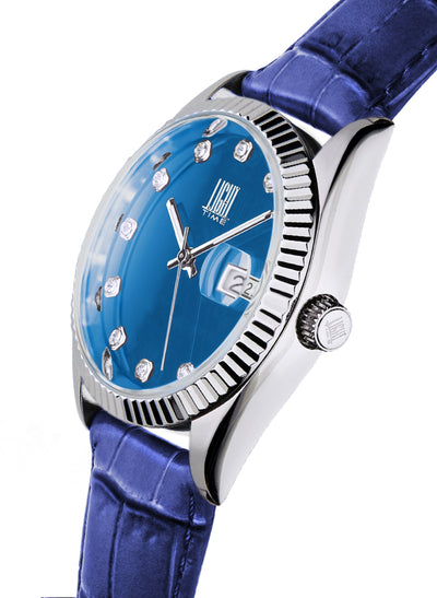 Orologio Light Time Timeless Colors L225SP-AZ - donna quarzo cassa acciaio cinturino pelle quadrante azzurro datario 36mm 5ATM - Laterale