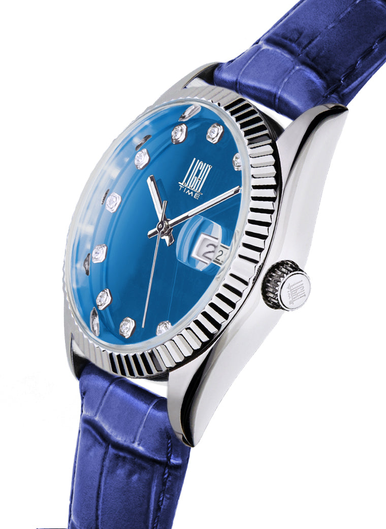 Orologio Light Time Timeless Colors L225SP-AZ - donna quarzo cassa acciaio cinturino pelle quadrante azzurro datario 36mm 5ATM - Laterale