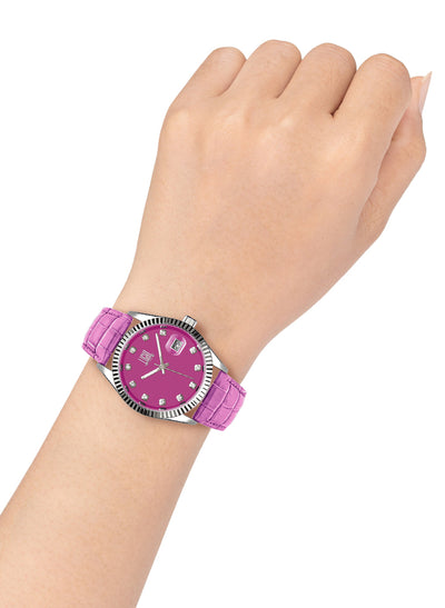 Orologio Light Time Timeless Colors L225SP-FU - donna quarzo cassa acciaio cinturino pelle quadrante fucsia datario 36mm 5ATM - Dettaglio