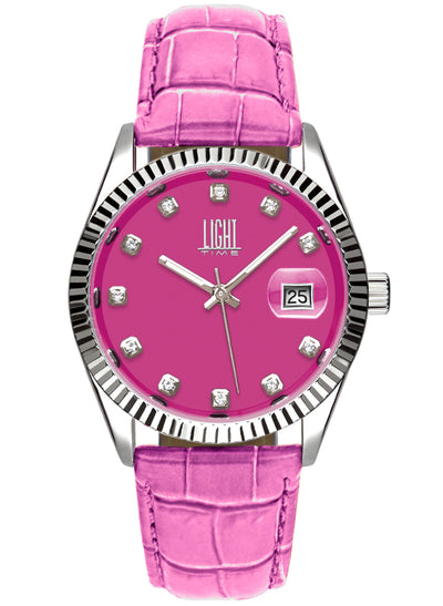 Orologio Light Time Timeless Colors L225SP-FU - donna quarzo cassa acciaio cinturino pelle quadrante fucsia datario 36mm 5ATM - Frontale