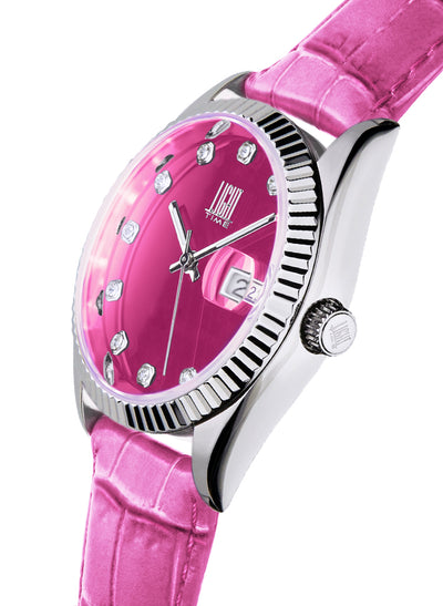 Orologio Light Time Timeless Colors L225SP-FU - donna quarzo cassa acciaio cinturino pelle quadrante fucsia datario 36mm 5ATM - Laterale
