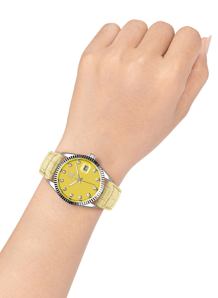 Orologio Light Time Timeless Colors L225SP-GI - donna quarzo cassa acciaio cinturino pelle quadrante giallo datario 36mm 5ATM - Dettaglio