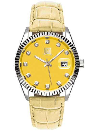 Orologio Light Time Timeless Colors L225SP-GI - donna quarzo cassa acciaio cinturino pelle quadrante giallo datario 36mm 5ATM - Frontale
