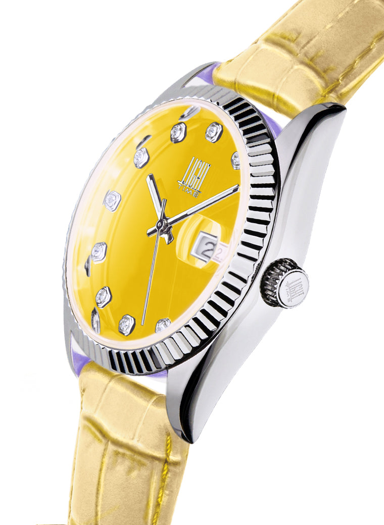 Orologio Light Time Timeless Colors L225SP-GI - donna quarzo cassa acciaio cinturino pelle quadrante giallo datario 36mm 5ATM - Laterale