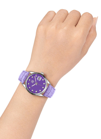 Orologio Light Time Timeless Colors L225SP-LI - donna quarzo cassa acciaio cinturino pelle quadrante lilla datario 36mm 5ATM - Dettaglio