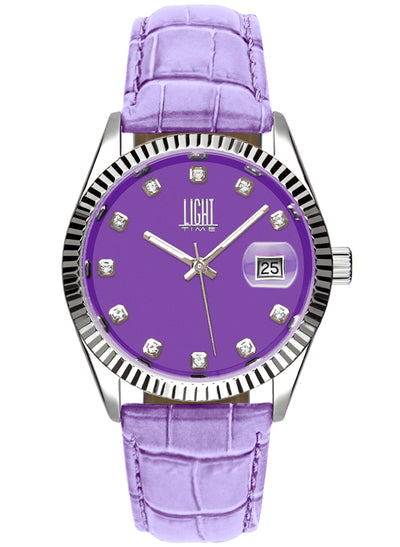 Orologio Light Time Timeless Colors L225SP-LI - donna quarzo cassa acciaio cinturino pelle quadrante lilla datario 36mm 5ATM - Frontale