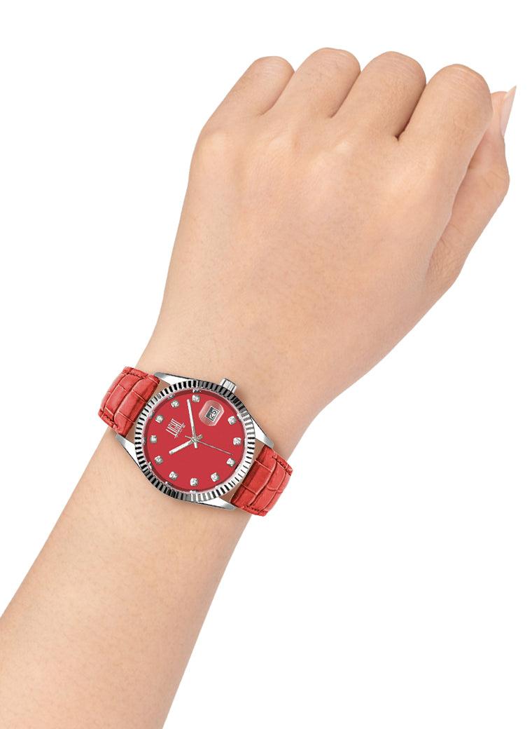 Orologio Light Time Timeless Colors L225SP-RS - donna quarzo cassa acciaio cinturino pelle quadrante rosso datario 36mm 5ATM - Dettaglio