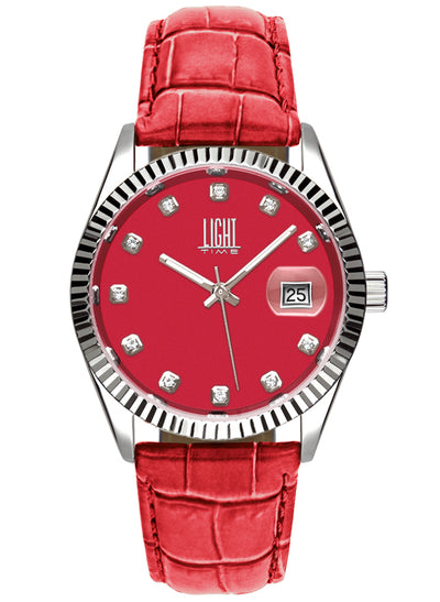 Orologio Light Time Timeless Colors L225SP-RS - donna quarzo cassa acciaio cinturino pelle quadrante rosso datario 36mm 5ATM - Frontale