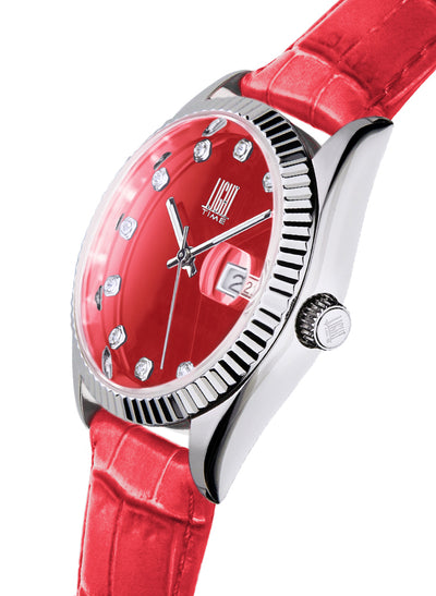 Orologio Light Time Timeless Colors L225SP-RS - donna quarzo cassa acciaio cinturino pelle quadrante rosso datario 36mm 5ATM - Laterale