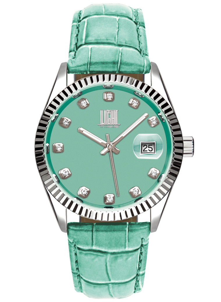 Orologio Light Time Timeless Colors L225SP-TIF - donna quarzo cassa acciaio cinturino pelle quadrante teal datario 36mm 5ATM - Frontale