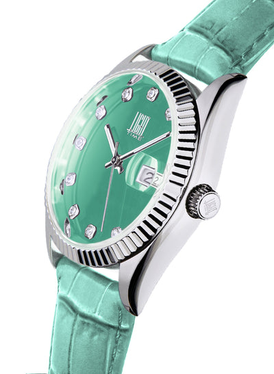 Orologio Light Time Timeless Colors L225SP-TIF - donna quarzo cassa acciaio cinturino pelle quadrante teal datario 36mm 5ATM - Laterale