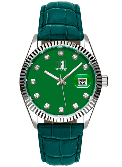 Orologio Light Time Timeless Colors L225SP-VE - donna quarzo cassa acciaio cinturino pelle quadrante verde datario 36mm 5ATM - Frontale