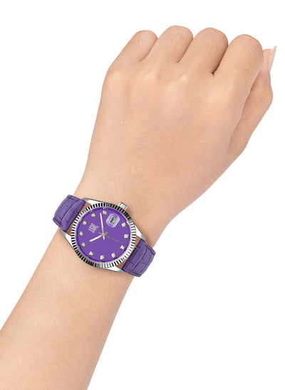 Orologio Light Time Timeless Colors L225SP-VI - donna quarzo cassa acciaio cinturino pelle quadrante viola datario 36mm 5ATM - Dettaglio