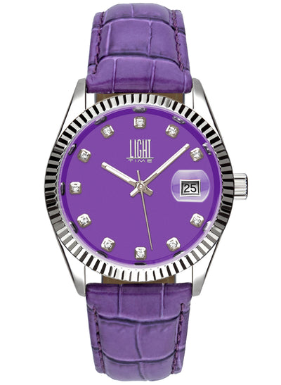 Orologio Light Time Timeless Colors L225SP-VI - donna quarzo cassa acciaio cinturino pelle quadrante viola datario 36mm 5ATM - Frontale